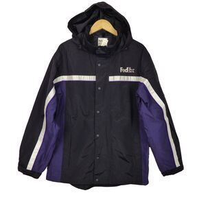 FedEx Reflective Hooded Rain Jacket Zip Windbreaker L Stan Herman VF Imagewear